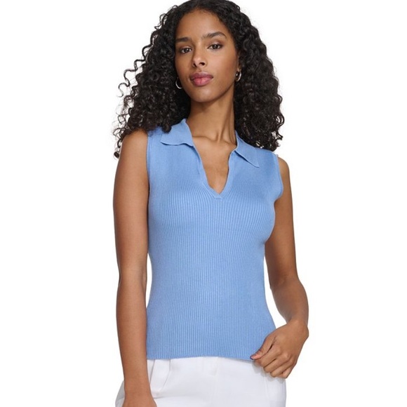 Women’s Calvin Klein - Ribbed V-Neck Sleeveless Sweater Top - Size Large - Picture 1 of 5